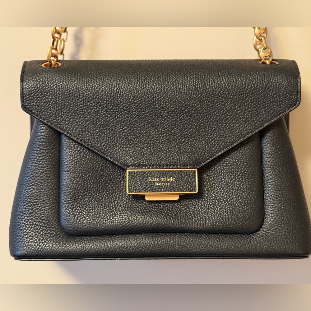 Kate Spade Black Leather Shoulder Bag with Gold Chain